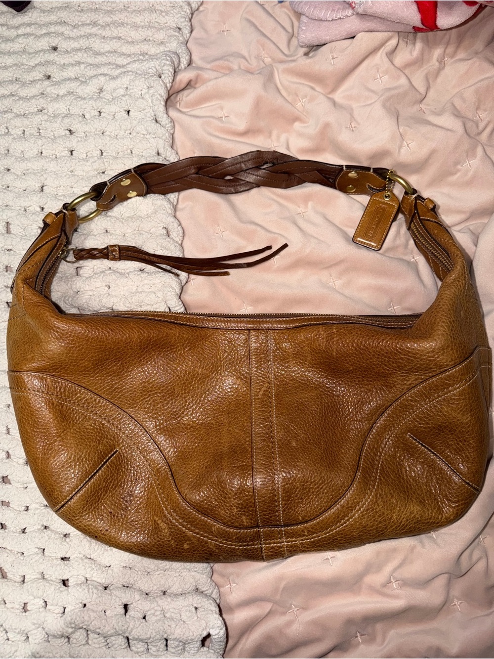 Coach brown braided strap hobo bag